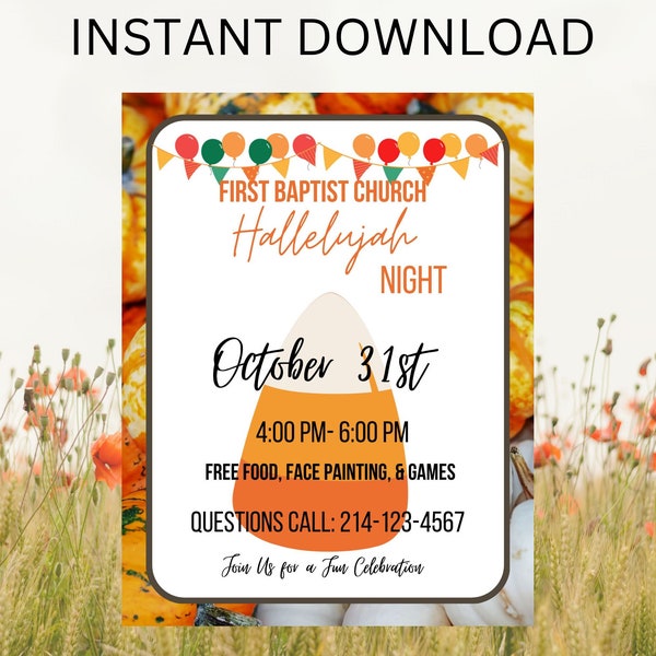 Hallelujah Night Flyer Template| Editable Flyer| Trunk or Treat Invite Printable