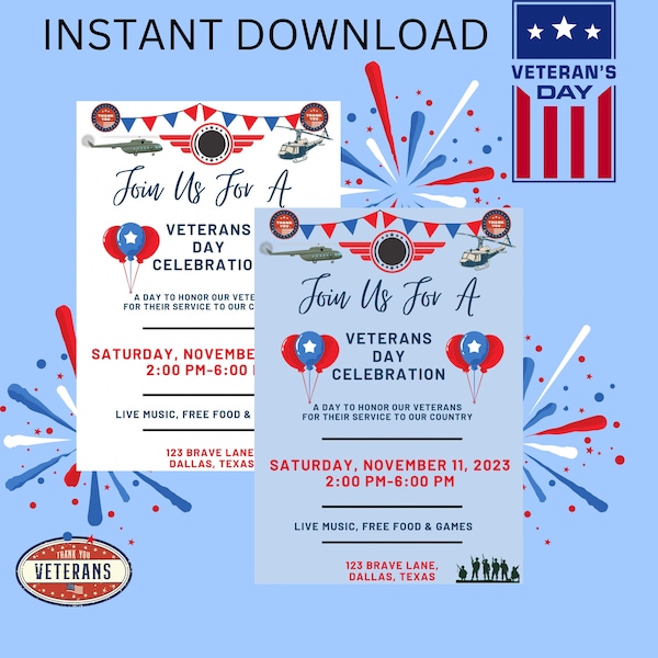 Editable Veterans Day Invitation|Veterans Celebration Flyer Template|Editable Patriotic Invite|Veterans Appreciation|Veterans Invitation