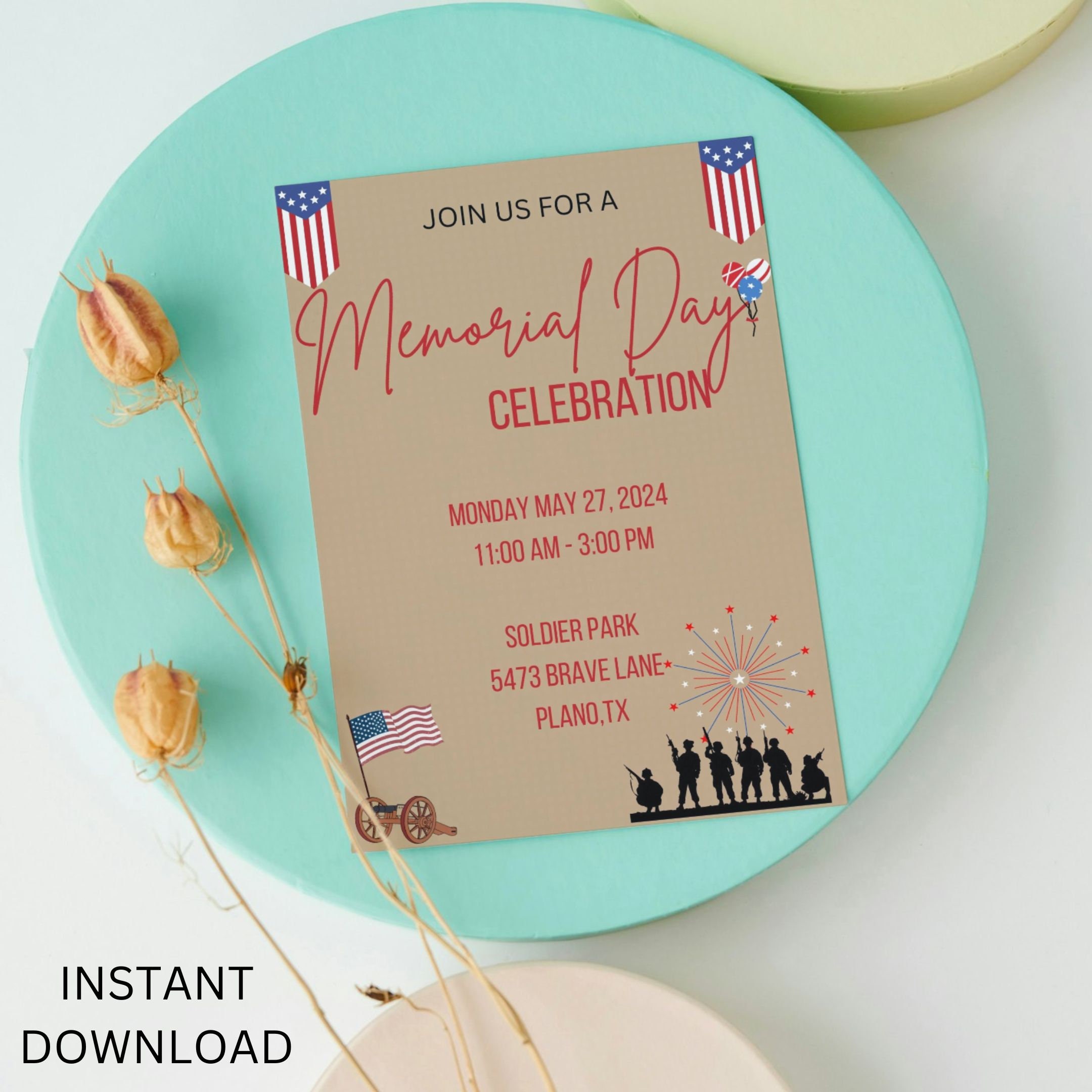 Memorial Day BBQ Invitation Template: Red, White, and Blue (printable ...