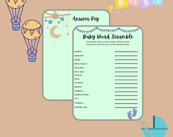 Gioco di parole da scramble per bambini, gioco di parole da scramble per bambini, puzzle di parole per baby shower