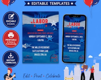 Editable Labor Day BBQ Invitation: Stars & Stripes (Digital Download)