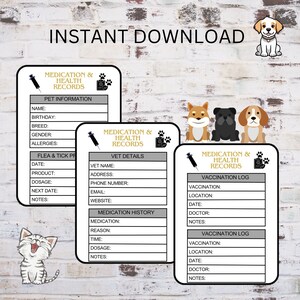 Pet Health Records Printable|Pet Medication Tracker|Dog or Cat Vaccination Records|Pet Microchip Consent Template|Pet Boarding Intake Forms
