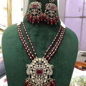 Red Necklace AD Jewelry/beautiful Necklace For Woman/Bollywood Necklace Set / Polki Kundan Designer Necklace Set