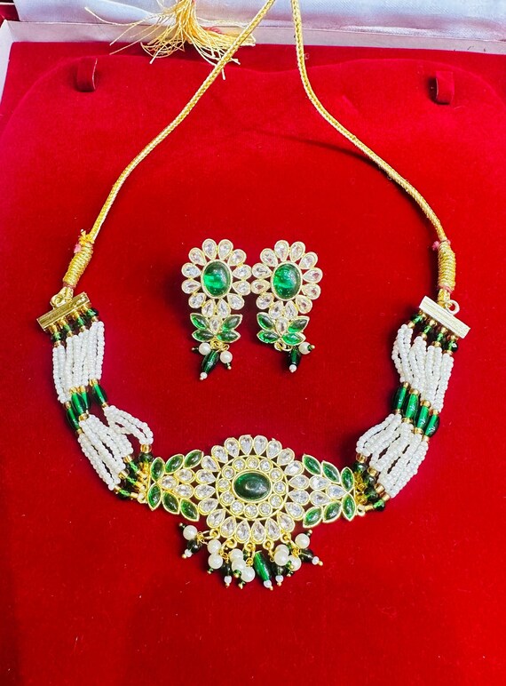 Rajasthani Necklace Set Magenta kundan Choker Necklace Set Indian Kundan Meena Necklace Set With Indian Earrings Etsy