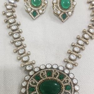 Green Victorian Diamond Jewelry Polki Necklace Set, Indian Necklace, Sabyasachi Jewelry, Pakistani Bridal Necklace, Bollywood Jewelry