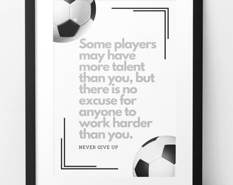 Póster de fútbol, arte de pared con citas inspiradoras, póster de dormitorio, póster de vestuario, citas motivacionales