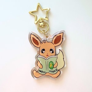 Studious Eevee Acrylic Keychain｜Clear Acrylic Keychains 2&quot;｜Epoxy Double Sided Charm