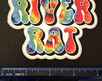 River Rat Sticker in tie-dye colors water resistant