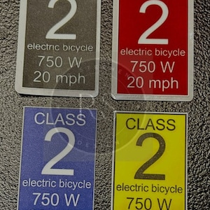 Class 2 e-bike decal 750w 20mph (Pack of 2)