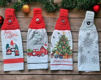 Christmas Crochet-Topped Kitchen Towels