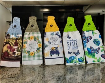 Spring and Wine-Themed Kitchen Crochet-Topped Towels -5 Styles Available