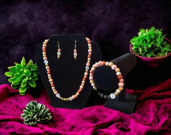 Coral Pink Splash Necklace/Bracelet/Earring Set