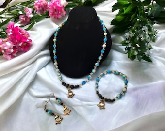 Blue/White Essential Oil Bracket/Necklace w/Earrings Set