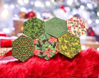 Winter/Christmas Season - Hexagon 2-Sided Design Pot Holders/Trivets (Options Set 2 of 2)
