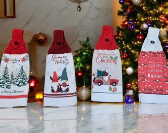 Christmas Holidays-Themed Kitchen Crochet-Topped Towels -4 Styles Available