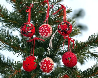 Set of 6 - Quilted Fabric Ornaments (multiple set options)