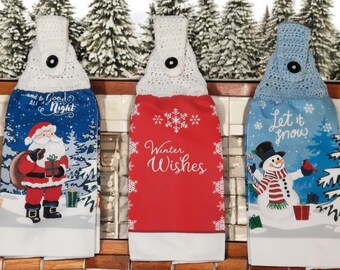 Christmas Holidays Themed Kitchen Crochet-Topped Towels -3 Styles Available