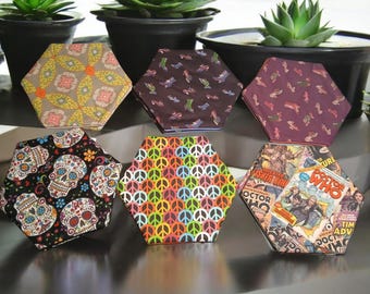 Hexagon Double-Sided Design Pot Holders/Trivets - Pair (2) (Option Set 3 of 5)