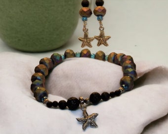 Essential Oil Blue Earth Starfish Diffuser Earring/Bracelet Set