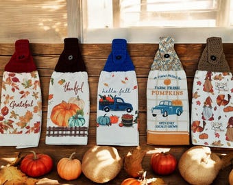 Fall Thanksgiving Themed Kitchen Crochet-Topped Towels -5 Styles Available