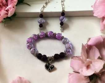 Essential Oil Hearts/Purple Gray Bracelet and Earrings Set