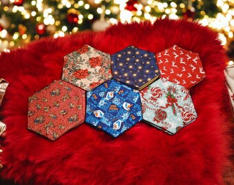 Winter/Christmas Season - Hexagon 2-Sided Design Pot Holders/Trivets (Option Set 1 of 2)
