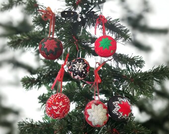 Set of 6 - Quilted Fabric Ornaments (multiple set options)