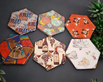 Hexagon Double-Sided Design Pot Holders/Trivets - Pair (2) (Option Set 2 of 5)