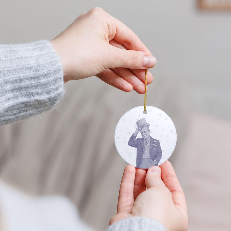 Downton-Inspired Ceramic Ornament | Line Art Characters | Matte-on-Gloss Finish | Holiday Gift | Fan Art Item | Holiday Christmas Tree image 4