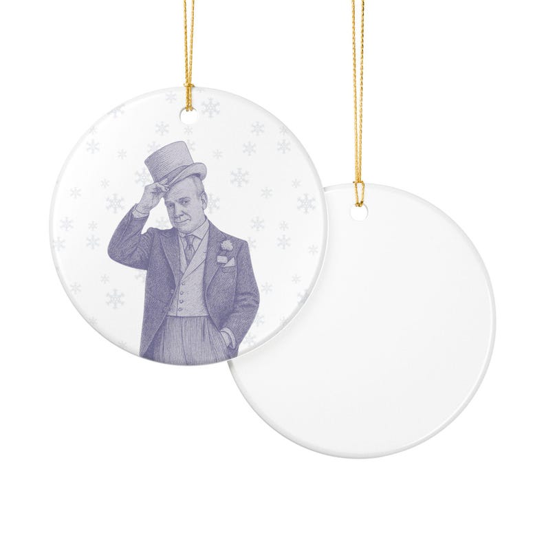 Downton-Inspired Ceramic Ornament | Line Art Characters | Matte-on-Gloss Finish | Holiday Gift | Fan Art Item | Holiday Christmas Tree image 3