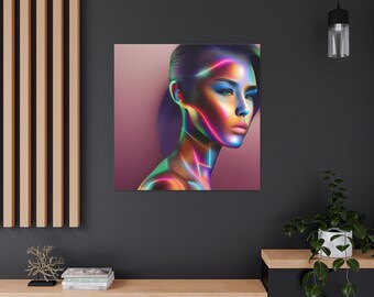 Cyber Diva Canvas: Colorful AI Woman Portrait, Gallery Wrap