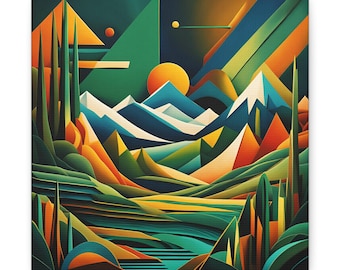 Bergsväggkonst | Modern Canvas Galleriomslag | Abstrakt landskap | Geometriskt