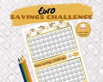 Euro savings challenge, Money Tracker, Cash envelope savings, Budgeting Sheet, Personal Finance,