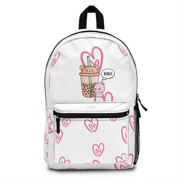 Cute Bear Love Boba Tea Backpack, Milk Tea School Supplies, Gift for Boba Tea Lover, Student backpack college backpack, Bubble tea lover
