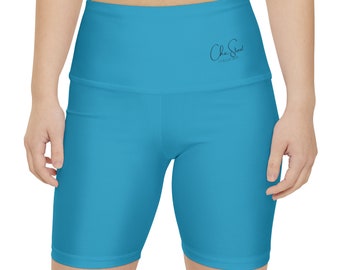 Damen Workout Shorts, Fahrradbekleidung, Geschenk für sie, Blue Chic Street Collection Design, Schlichtes Design mit Logo.