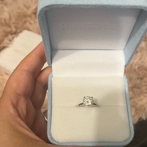 Ethical Sustainable Cushion Moissanite Bezel Solitaire Engagement Ring in 14ky Gold 5.5mm Near-Colorless F1 Moissanite (GHI Color) / 14K Rose Gold