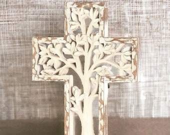 Rustic White Tree of Life Wall Cross 10", Farmhouse Wall Cross, Rustic Wall Cross, Catholic Decor, Christian Decor, Religious Gifts, Easter