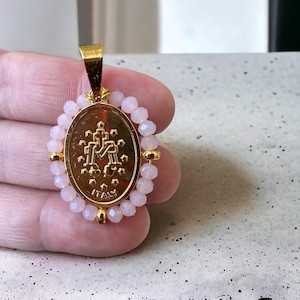 Miraculous Medal Pink Pendant Charm | Virgin Mary Gold Pendant | Catholic Gifts Her | Baptism Gift | Dainty Virgin Mary Necklace Pendant