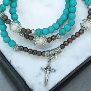 St Benedict SAINT Bracelet, Turquoise Bracelet, Christian Bracelet, Saint Benedict Bracelet, Miraculous Medal Bracelet, Saint Jewelry