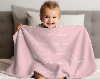 Coperta fasciatoio per neonati con preghiera dell'angelo custode, angelo rosa / coperta per neonati / regalo per neonato / regalo per battesimo / regalo per bambina / baby shower