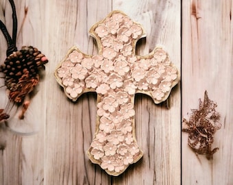 12" Pink Floral Wall Cross, Christian Wall Cross, Baptism Gift, First Communion Gift, Hanging Wall Cross, Wall Crosses, Catholic Gifts