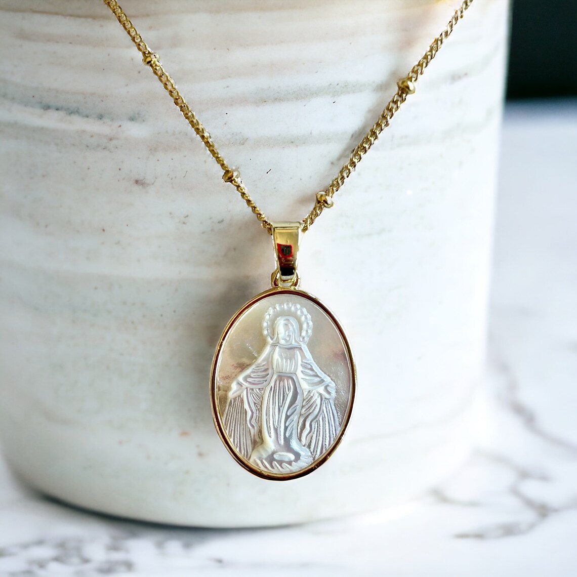 Mother of Pearl Virgin Mary Pendant Necklace Blessed Mother Necklace ...