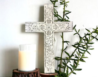 Antiqued Wall Cross, Antique Wall Cross, Christian Wall Cross,Baptism Gift,First Communion Gift,White Wall Cross,Cross For Wall, Large Cross