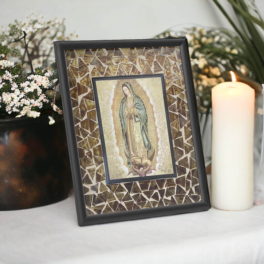 Our Lady of Guadalupe Feast Day Handmade Mosaic Art With Stand