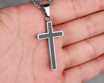LUXURY Men's Silver Waterproof Cross Pendant Necklace | Men's Christian Gift | Christian Mens Birthday Gift | Stainless Steel Tarnish Free