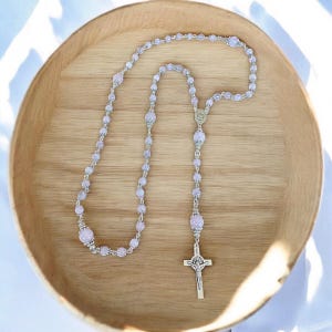 Rose Quartz Crystal Miraculous Medal Pink Catholic Rosary Baptism Christening Gift Rosaries Virgin Mary Prayer Beads Catholic Gifts