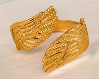 Gold Stackable Ring | Adjustable Gold Ring | Christian Gift for Her | Angel Wings Finger Ring | Guardian Angel Ring | Gold Stacking Ring