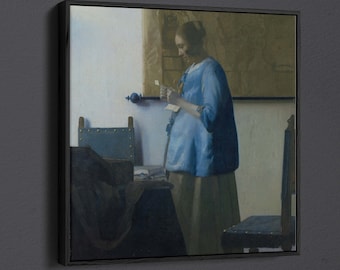 Mulher lendo uma carta de Johannes Vermeer arte em parede e impressão de pôster [quadrado]
