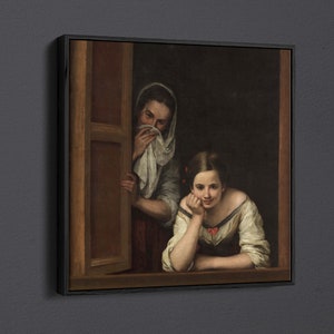 Two Women at a Window by Bartolomé Esteban Murillo Canvas Wall Art & Poster Print [square]