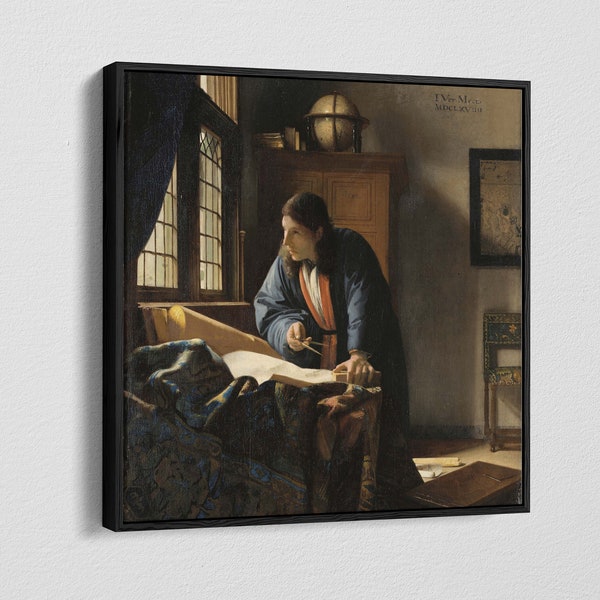 Der Geograph von Johannes Vermeer Leinwand Wand Kunst & Poster Druck [quadratisch]